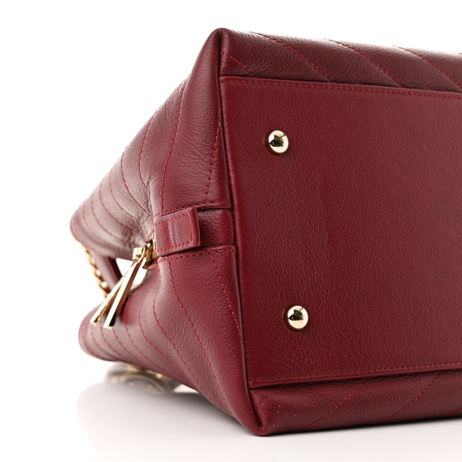 Calfskin Stitched Small Chevron Chic Shopping Bag Red