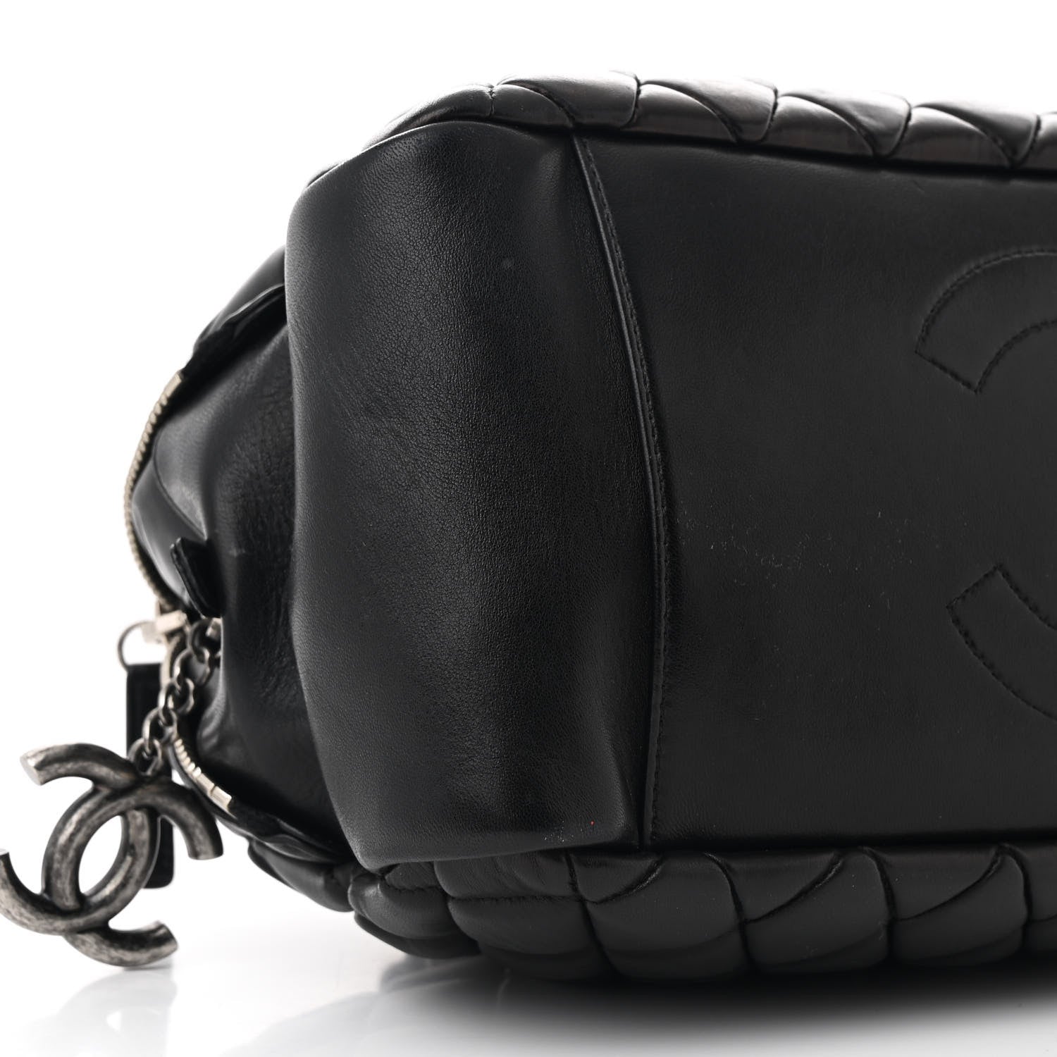 Lambskin Bubble Quilt Small Double Bowling Bag Black