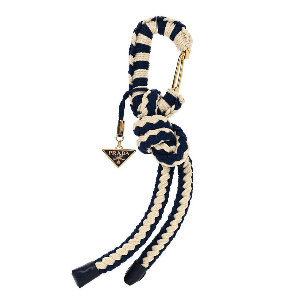 Cotton Striped Metal Triangle Logo Cord Keychain Blue White