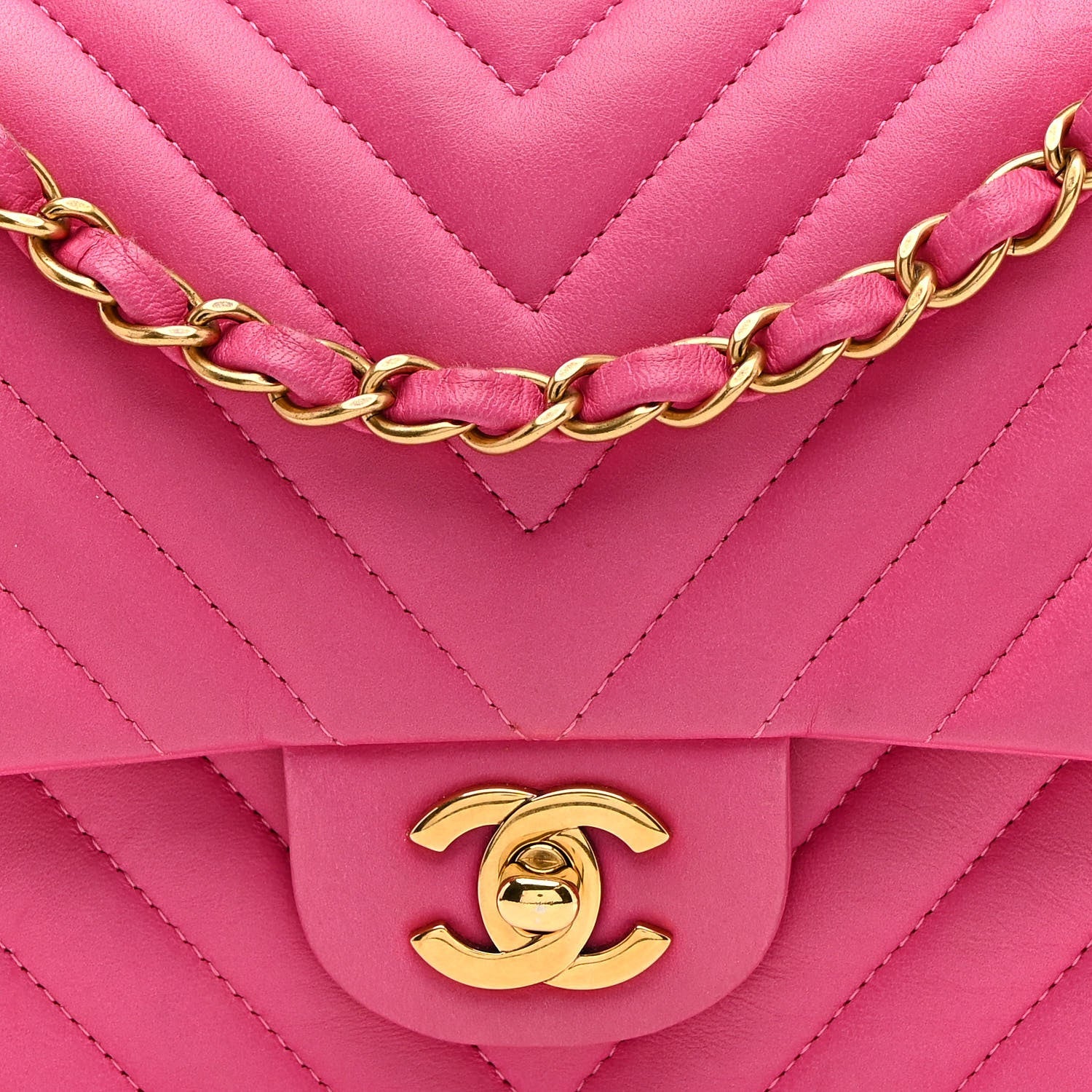Lambskin Chevron Quilted Medium Double Flap Dark Pink