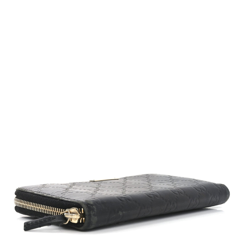 Guccissima Margaux Calfskin Metal Bar Zip Around Wallet Black