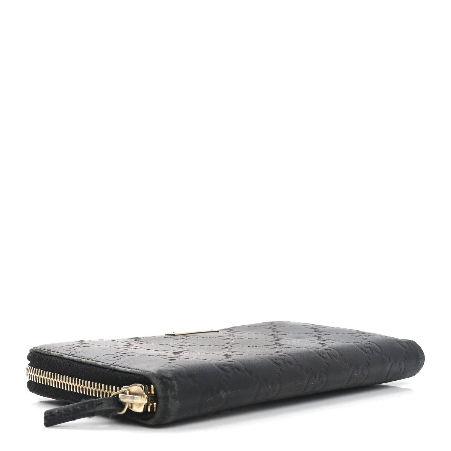 Guccissima Margaux Calfskin Metal Bar Zip Around Wallet Black