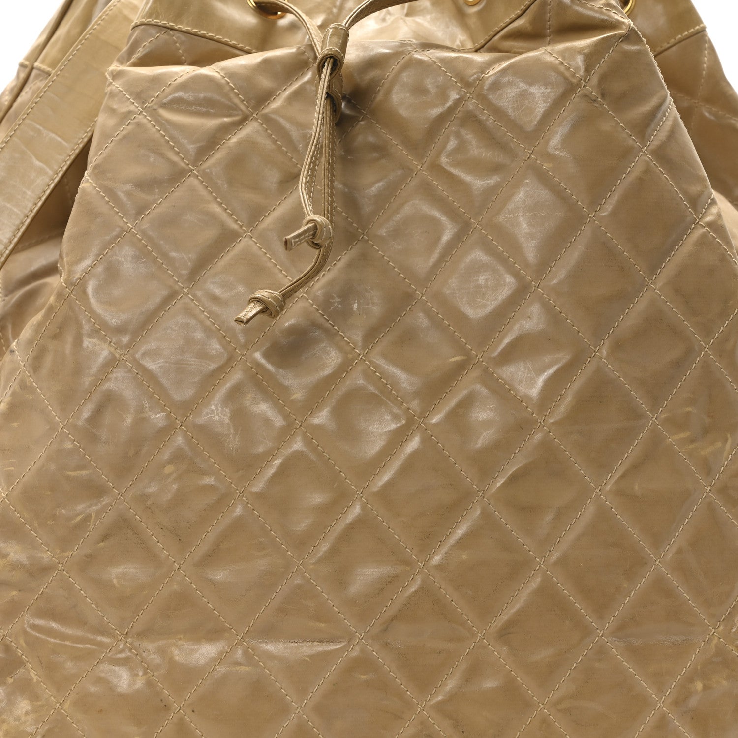 Vinyl Stitched XL Bucket Bag Beige