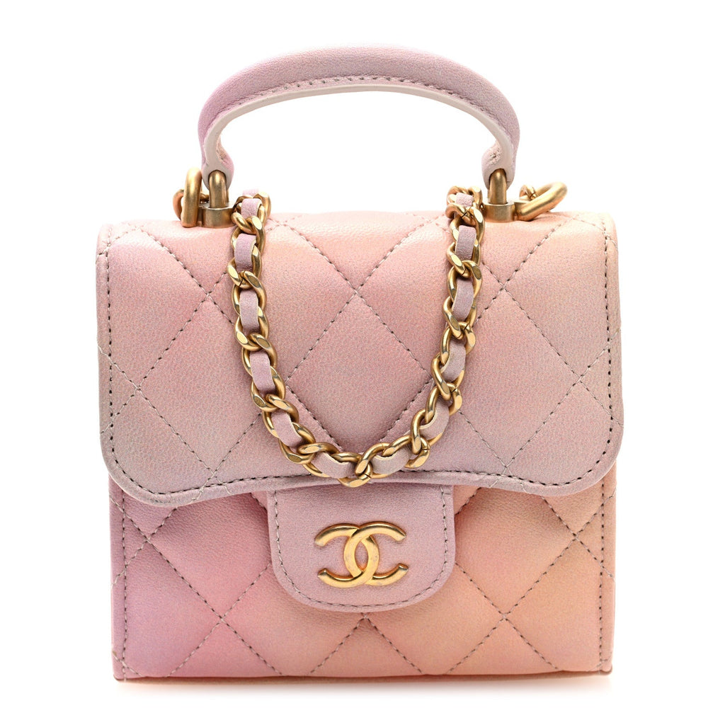 Lambskin Quilted Ombre Top Handle Flap Clutch With Chain Pink