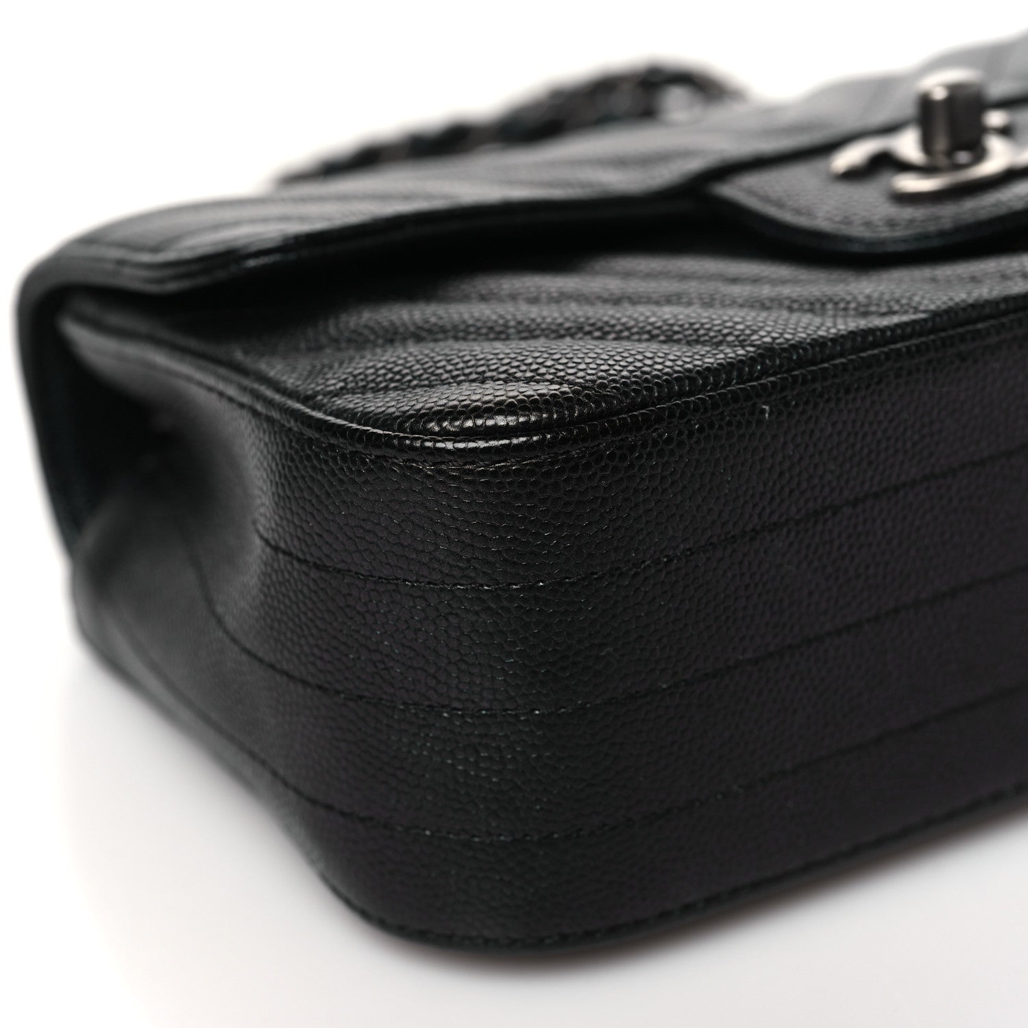 Metallic Caviar Chevron Quilted Mini Rectangular Flap Black