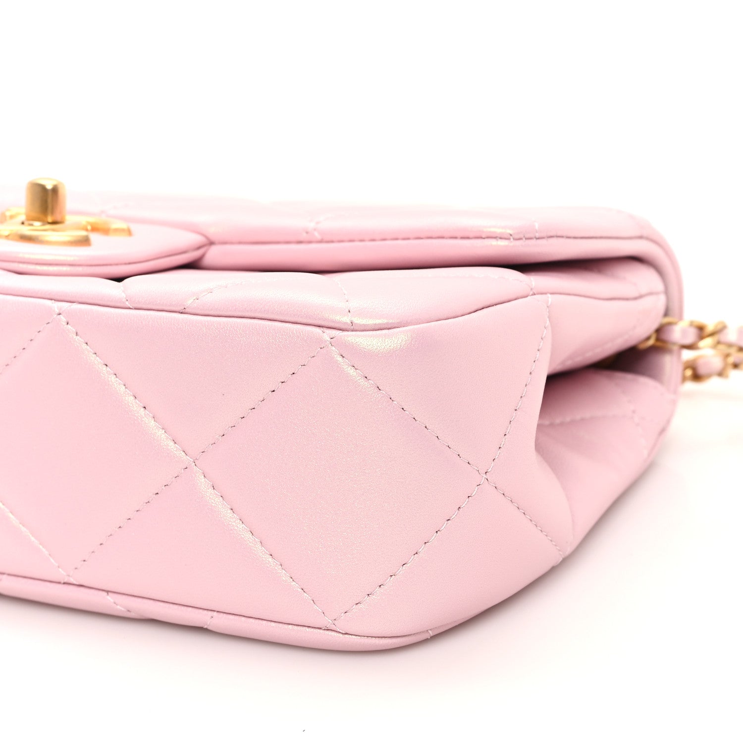 Pearly Lambskin Pearl Quilted Small Flap Pink