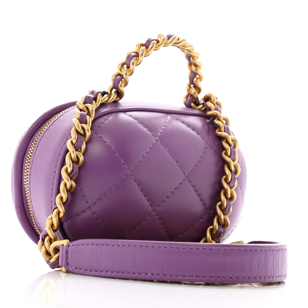 Lambskin Quilted CC Bubble Vanity Case With Chain Purple