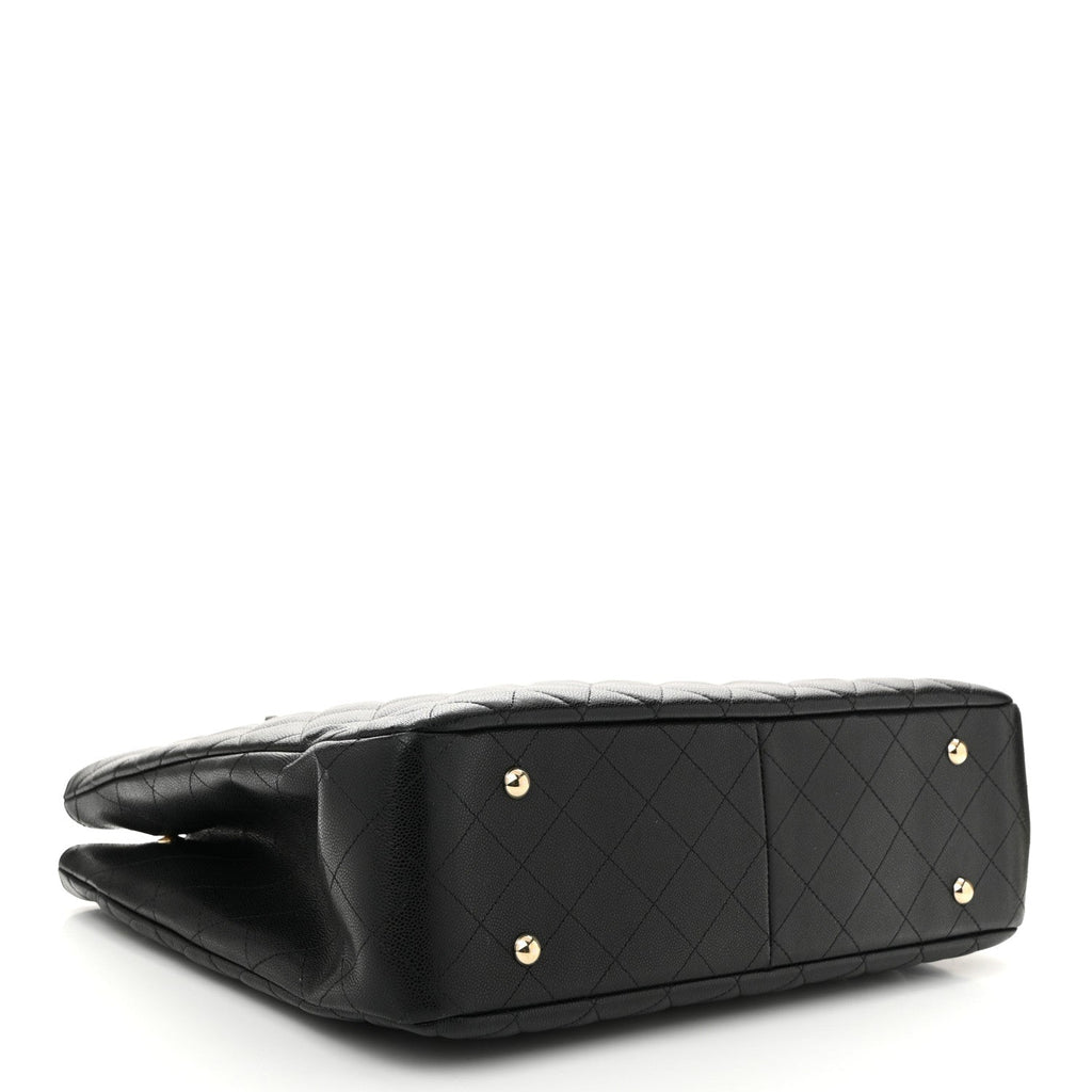 Caviar Quilted Large Shopping Tote Black