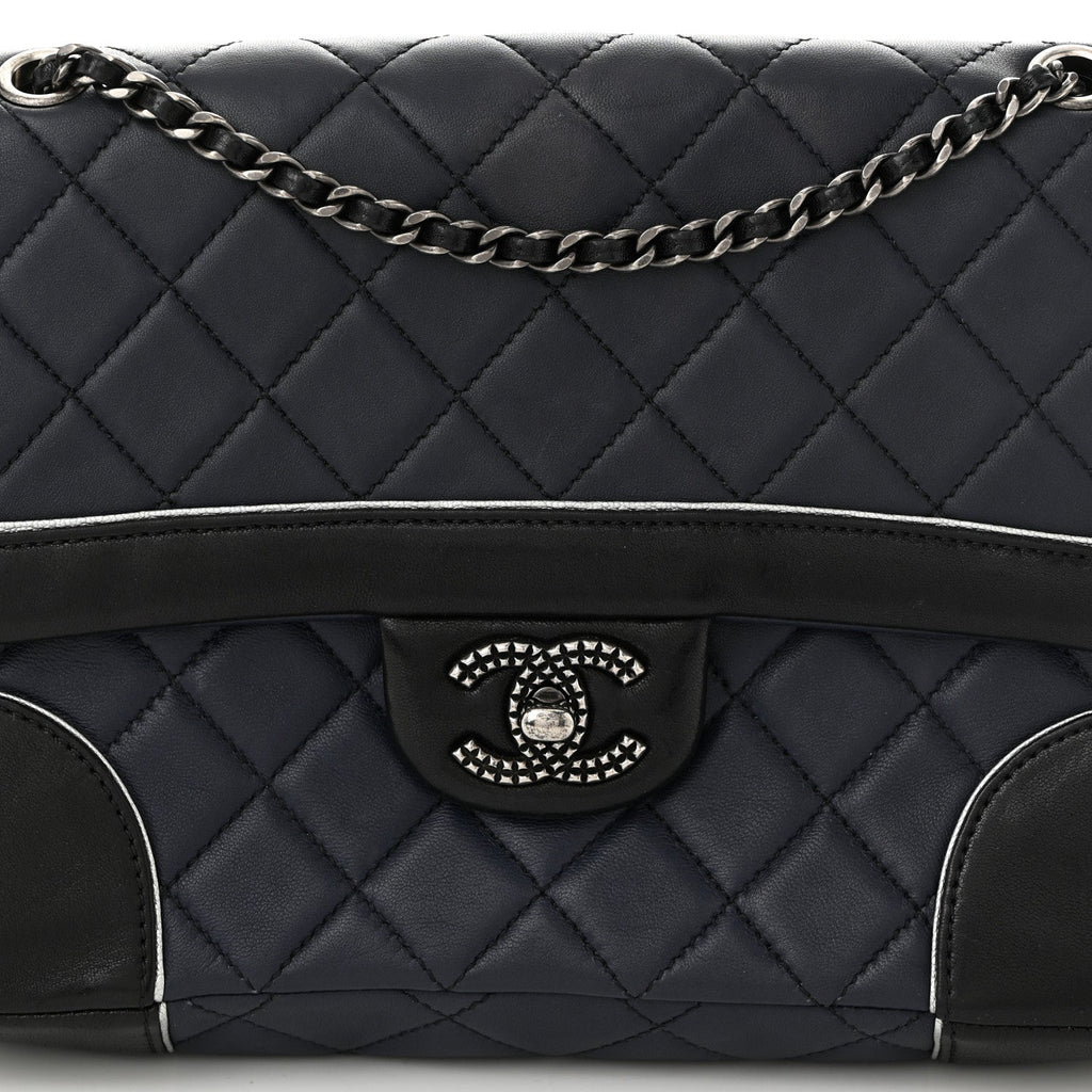 Calfskin Quilted Bi-Color Jumbo Flap Blue Black
