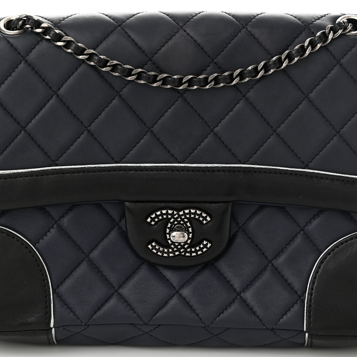 Calfskin Quilted Bi-Color Jumbo Flap Blue Black