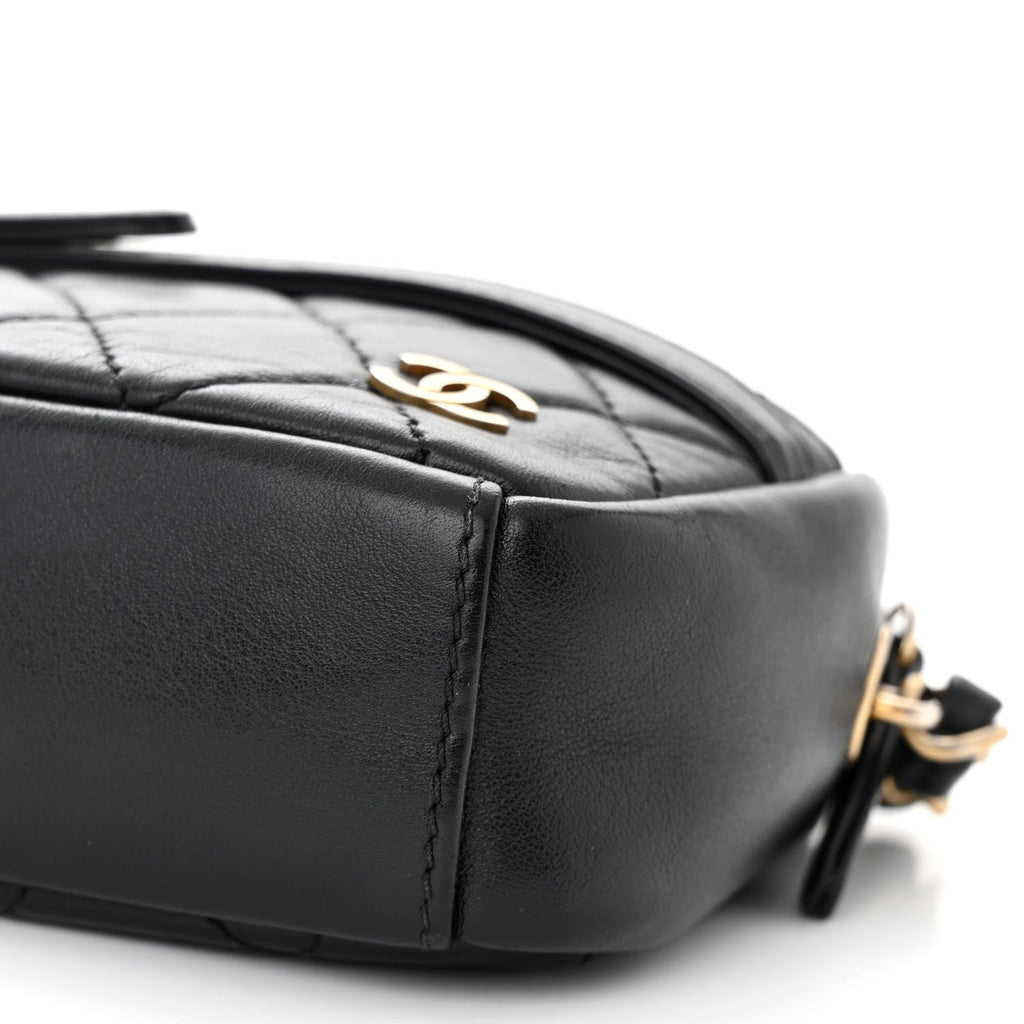 Lambskin Quilted Small Buckle Camera Case Bag Black