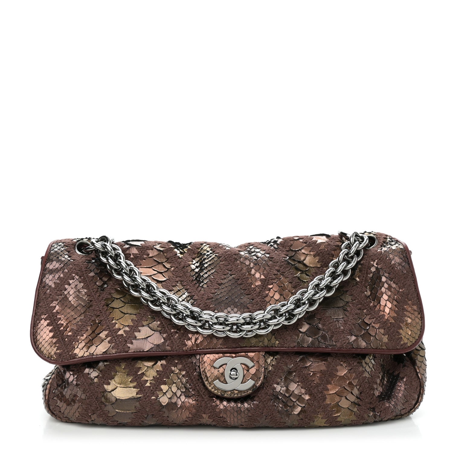 Metallic Snakeskin Crochet Soft and Chain Maxi Flap Burgundy Multicolor