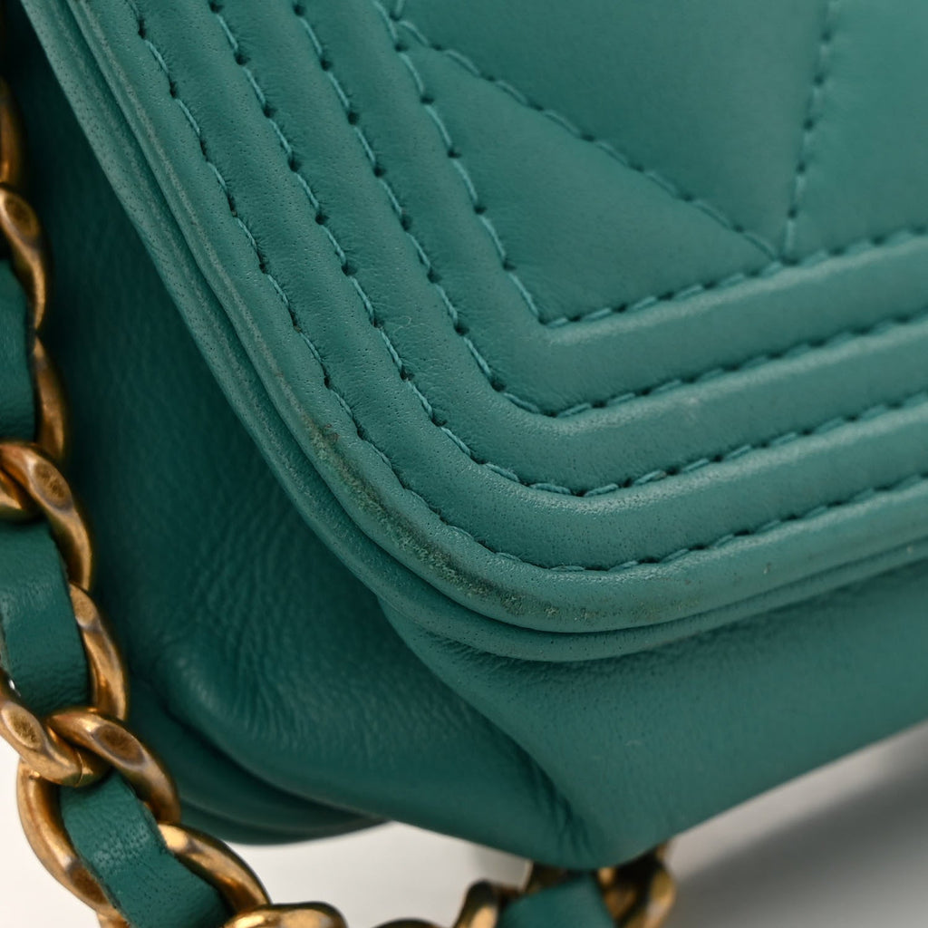 Lambskin Quilted Boy Wallet On Chain WOC Turquoise