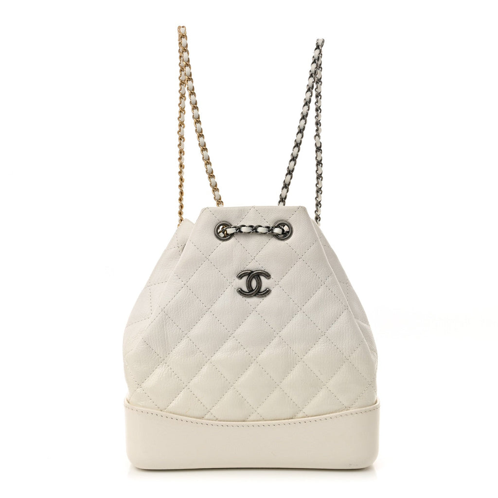 Patent Goatskin Quilted Small Gabrielle Backpack White
