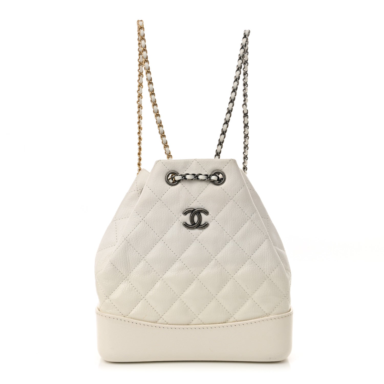 Patent Goatskin Quilted Small Gabrielle Backpack White
