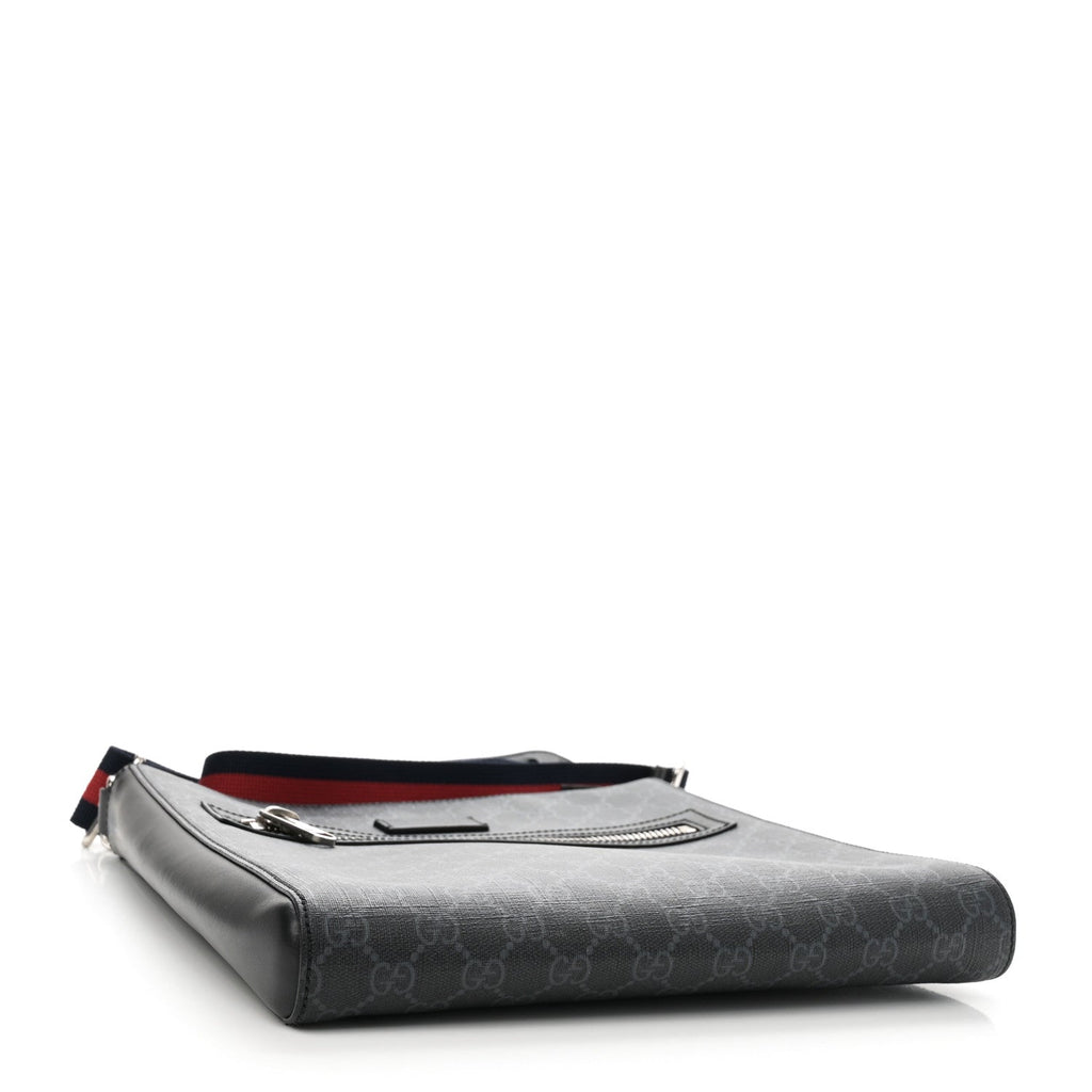 GG Supreme Monogram Appia Calfskin Web Flat Messenger Bag Black Grey
