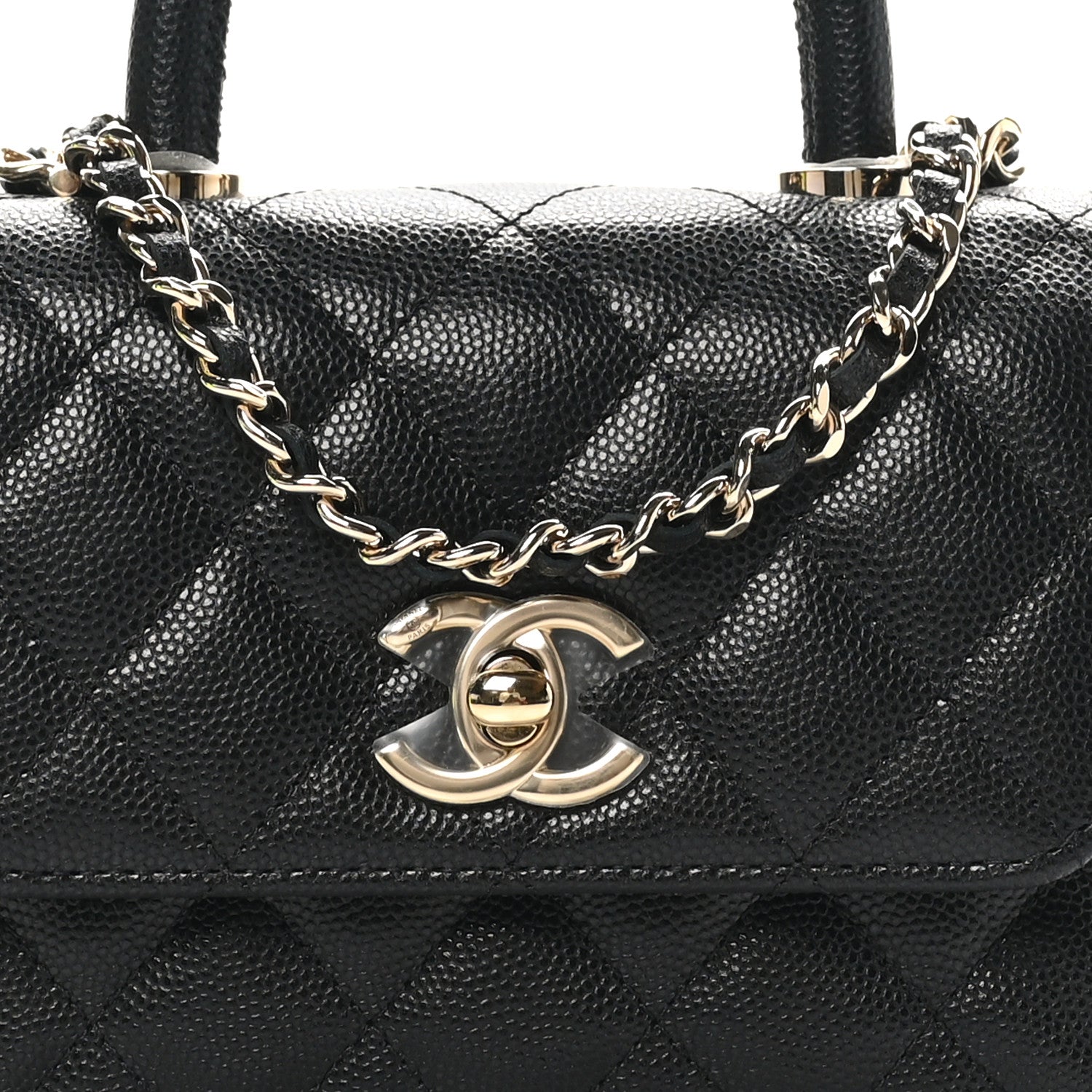 Caviar Quilted Coco Handle Clutch With Chain Black