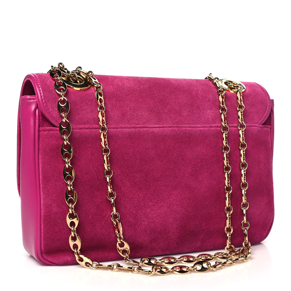 Suede Azalea Calfskin Small Marina Chain Shoulder Bag Fuchsia