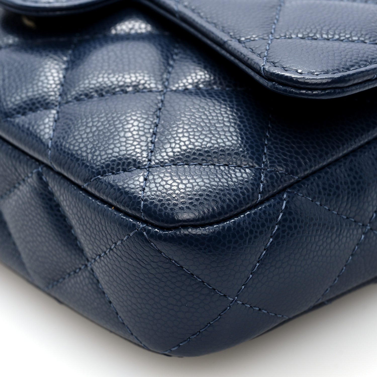 Caviar Quilted Flap Phone Holder With Chain Navy Blue