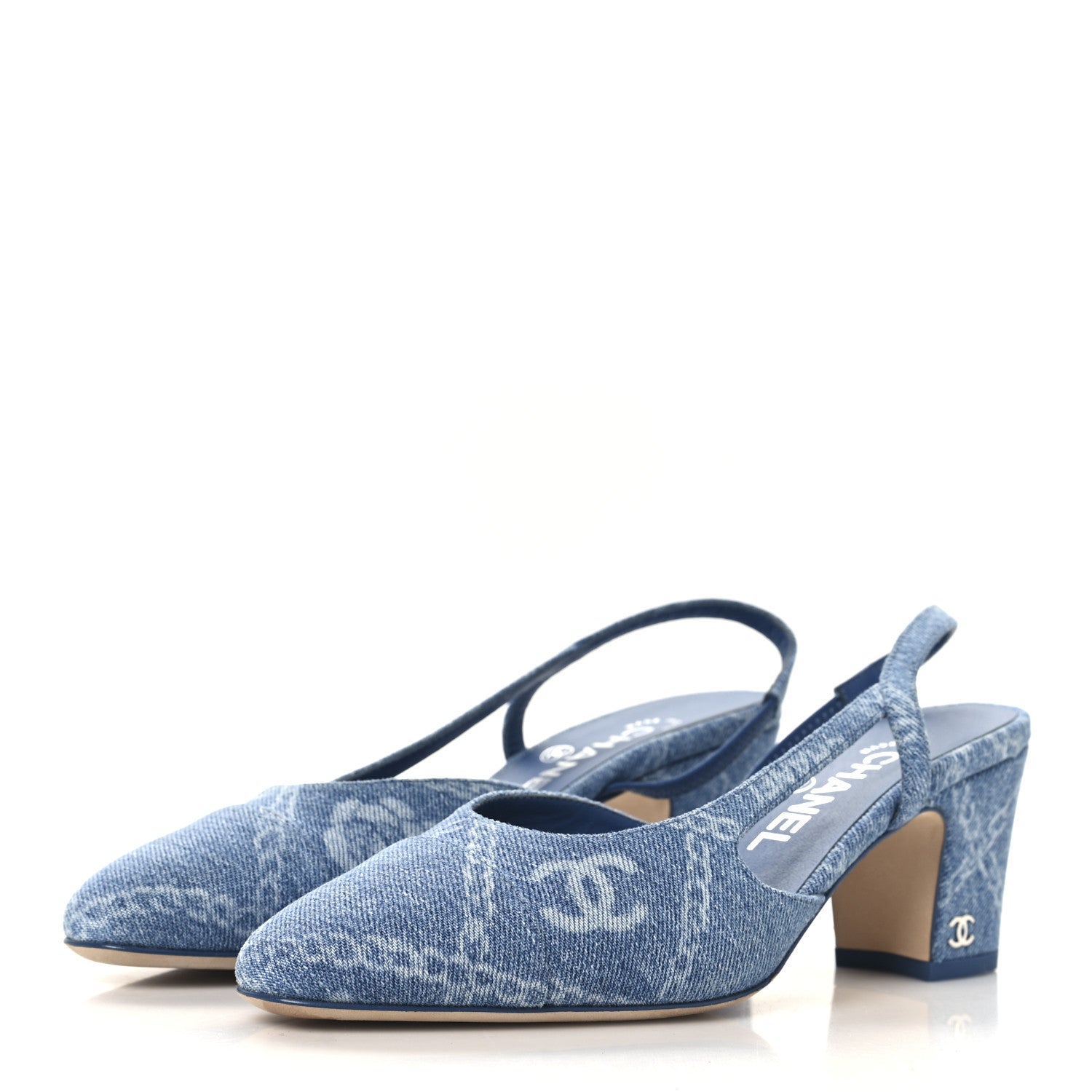 Denim Cap Toe Denim Slingback Pumps 36 Blue