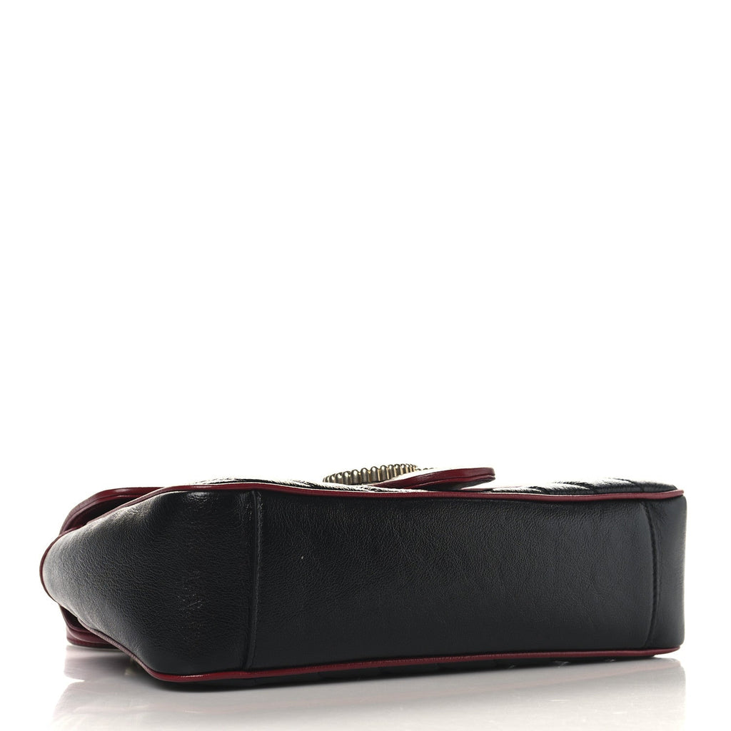 Vintage Effect Calfskin Matelasse Diagonal Small Torchon GG Marmont Shoulder Bag Black Romantic Cherry