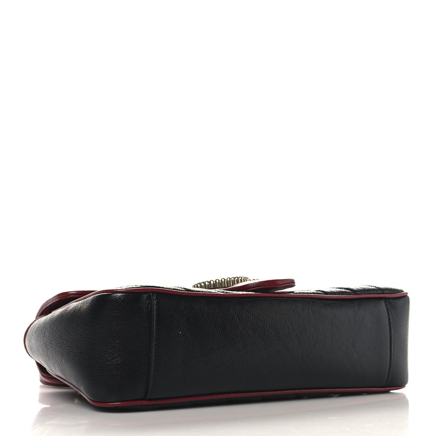 Vintage Effect Calfskin Matelasse Diagonal Small Torchon GG Marmont Shoulder Bag Black Romantic Cherry