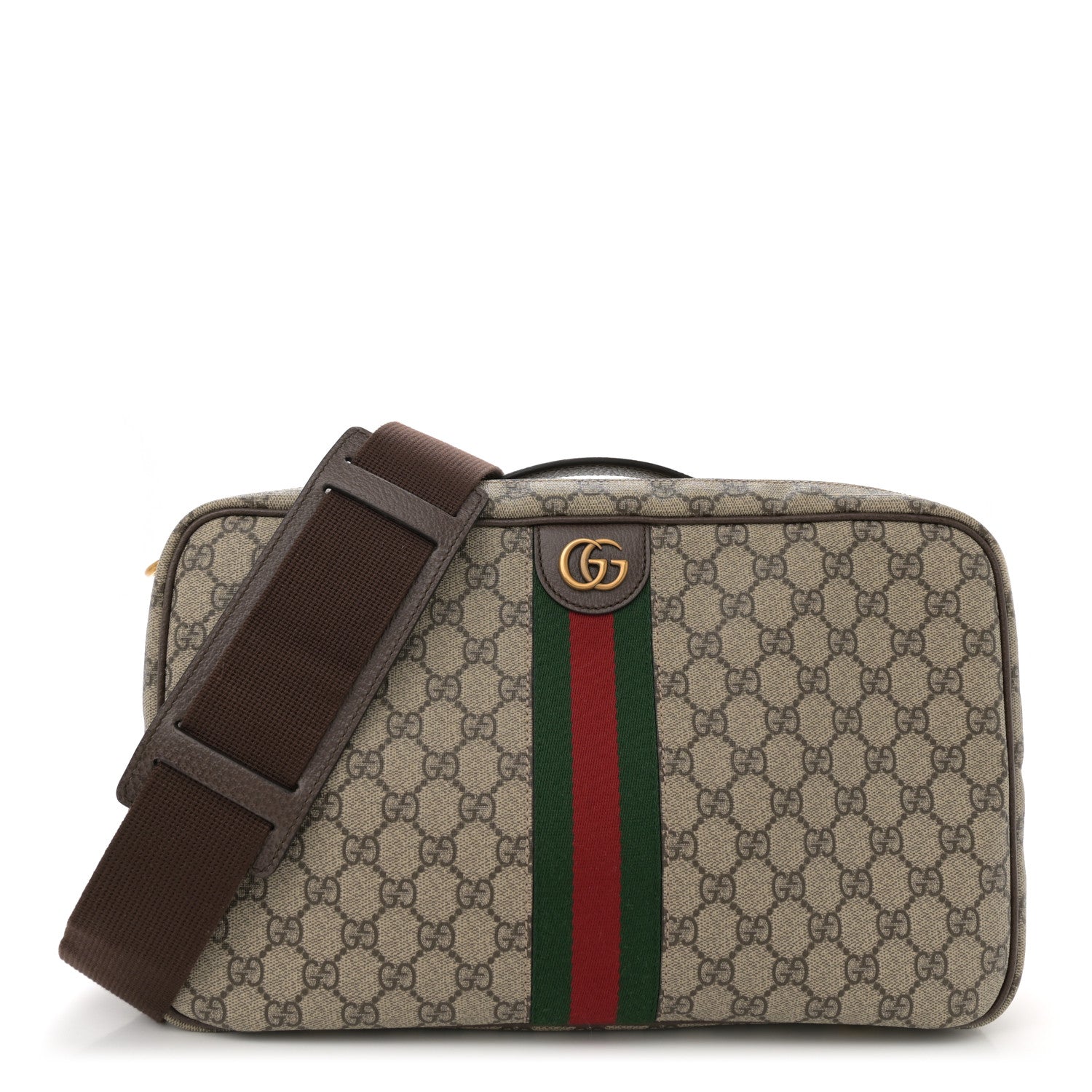 GG Supreme Monogram Textured Dollar Web Savoy Travel Shoe Bag Beige Ebony New Acero