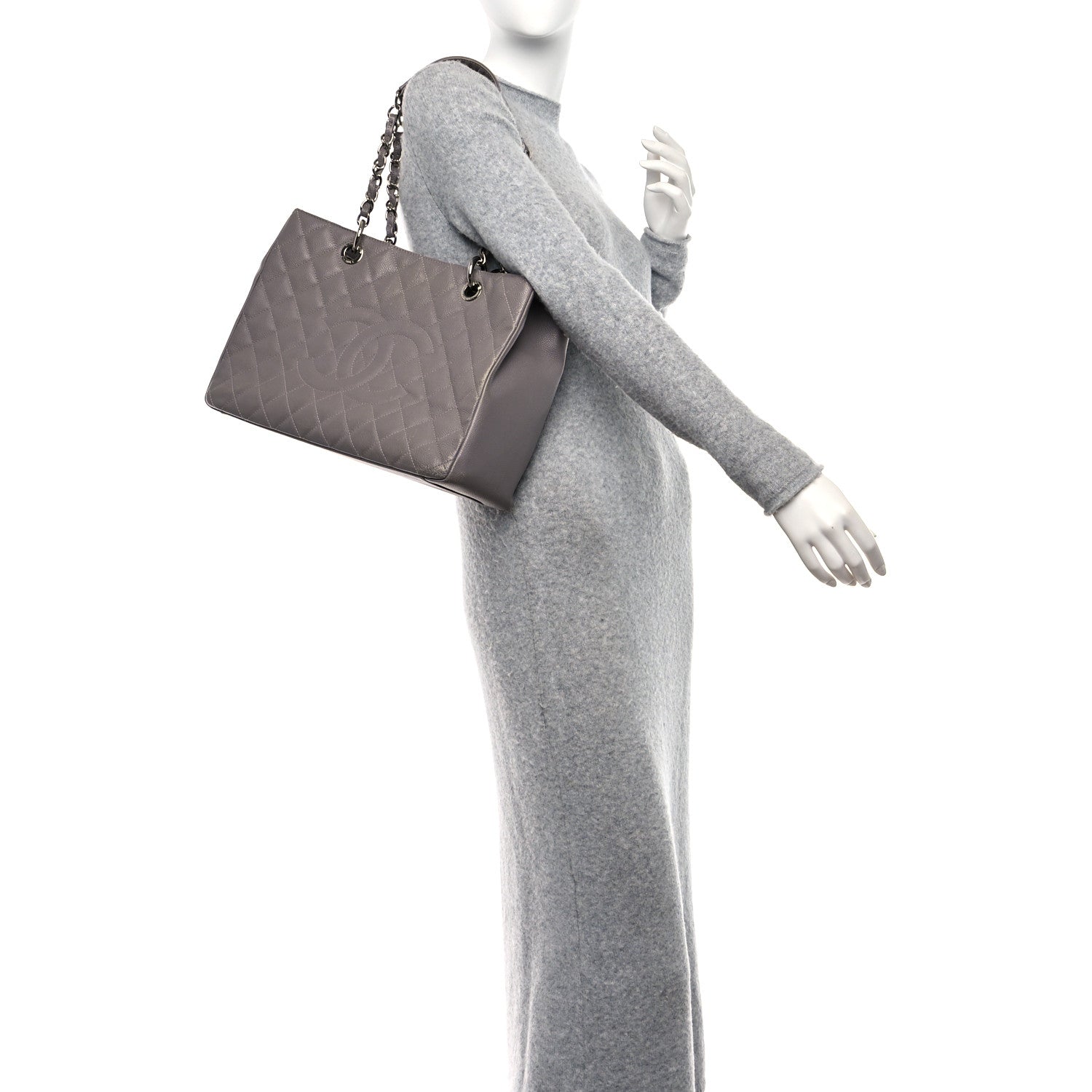 Caviar Quilted Grand Shopping Tote GST Light Grey