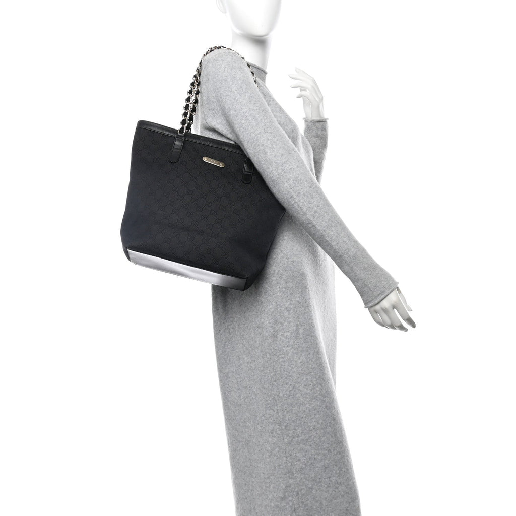 Denim Monogram Chain Bucket Tote Black