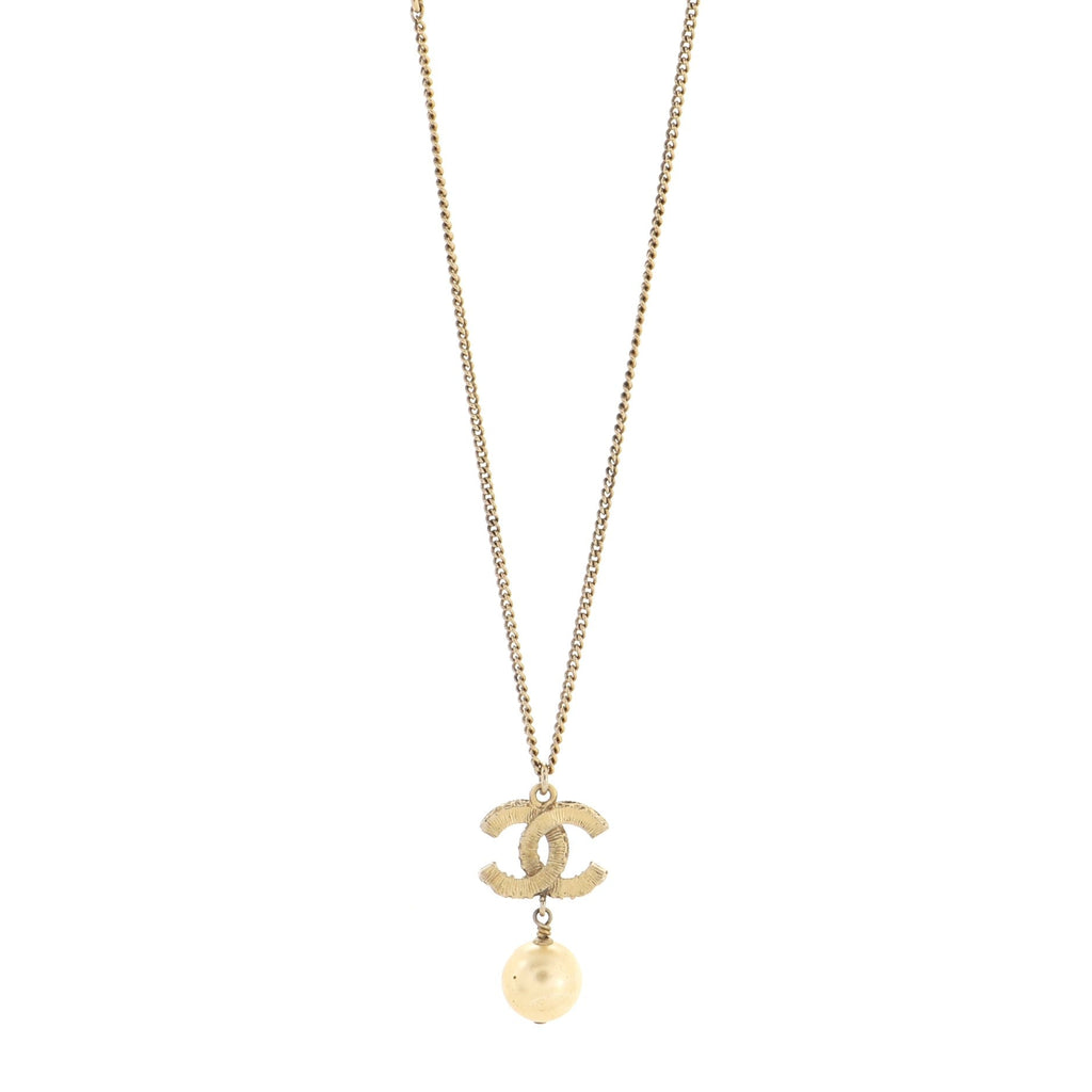 CC Drop Pendant Necklace Metal with Enamel and Faux Pearl