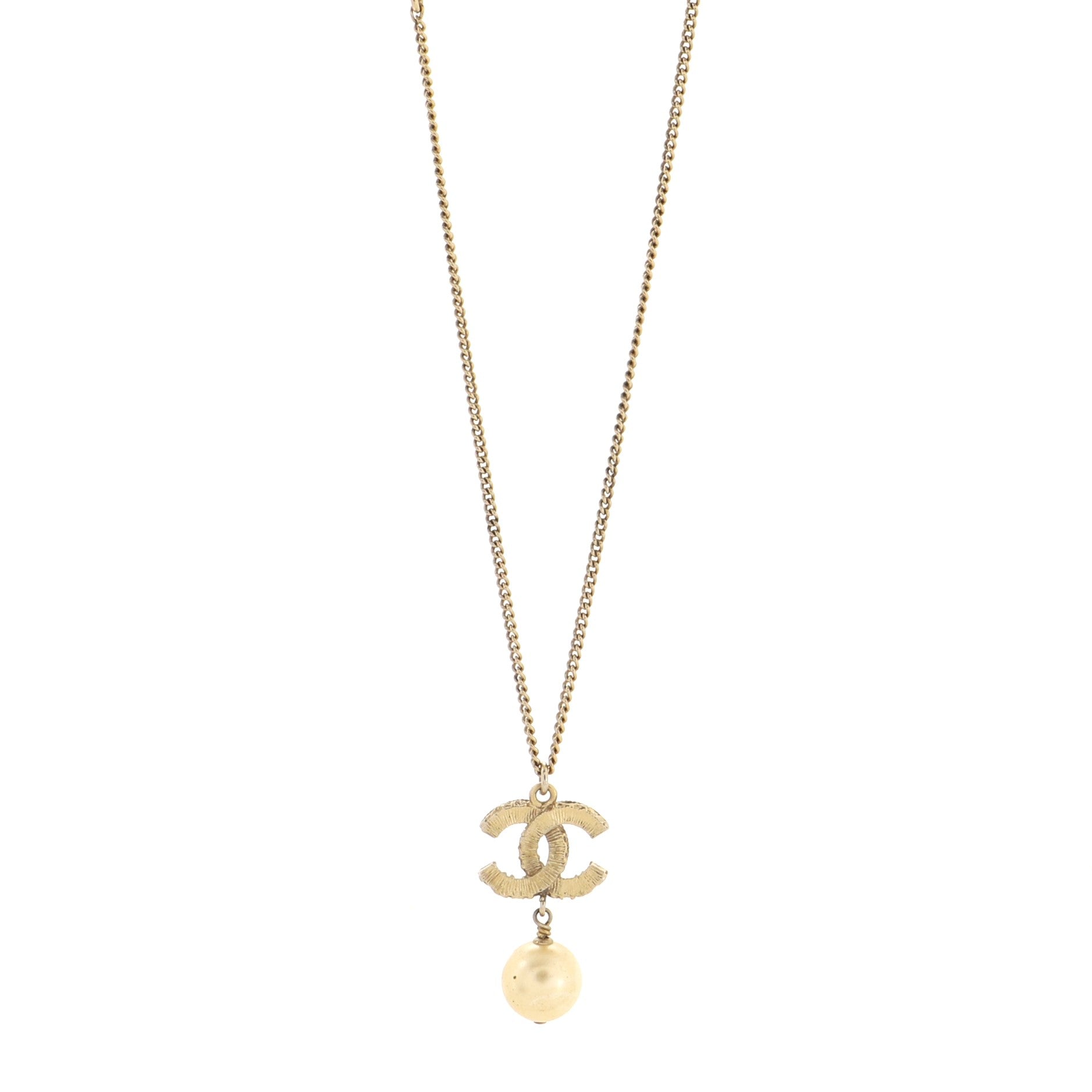 CC Drop Pendant Necklace Metal with Enamel and Faux Pearl
