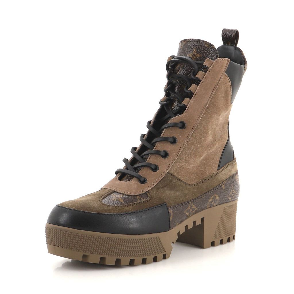 Women's Laureate Platform Desert Boots Suede with Monogram Canvas and Leather
