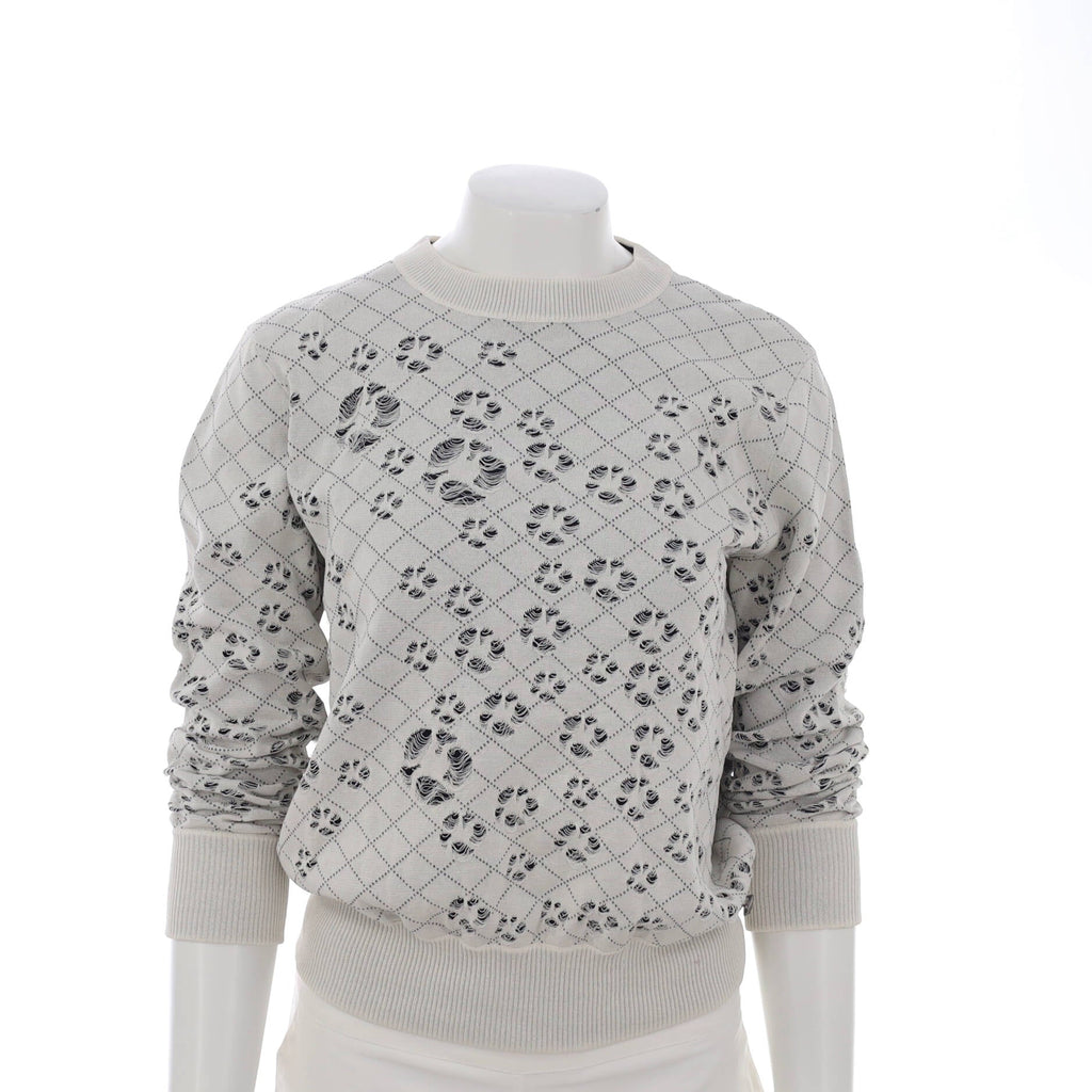 Women's Distressed Crewneck Sweater Paper and Cotton Blend