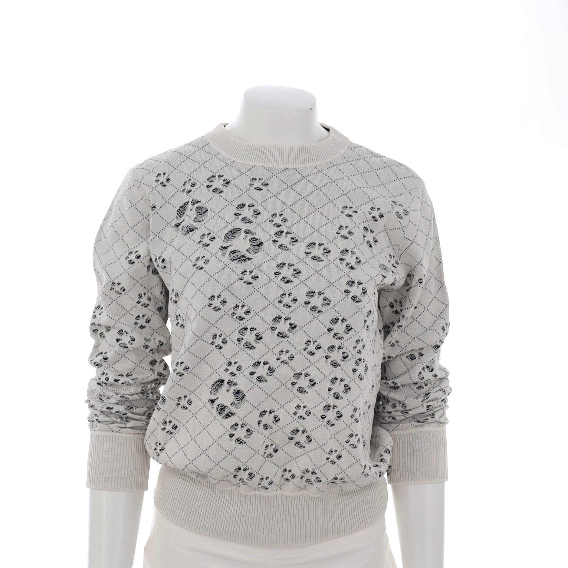 Women's Distressed Crewneck Sweater Paper and Cotton Blend