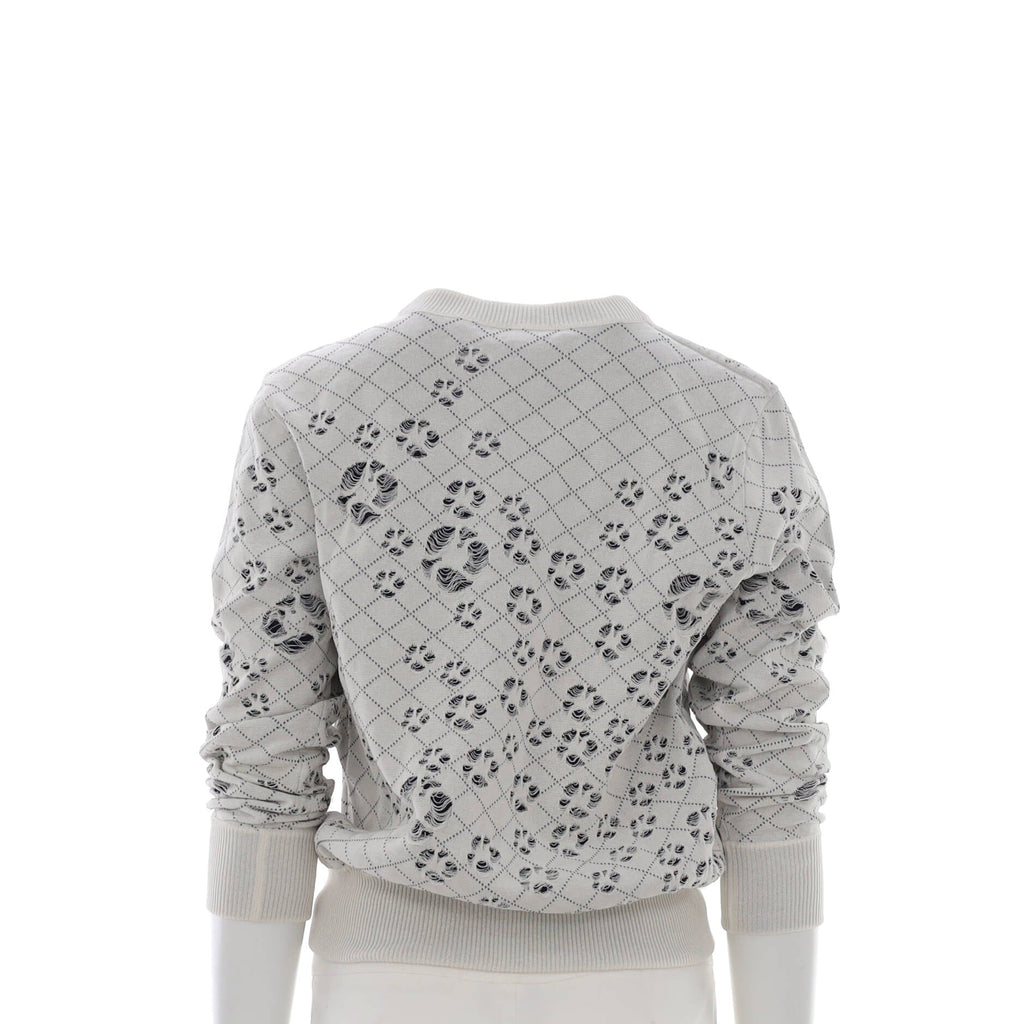 Women's Distressed Crewneck Sweater Paper and Cotton Blend