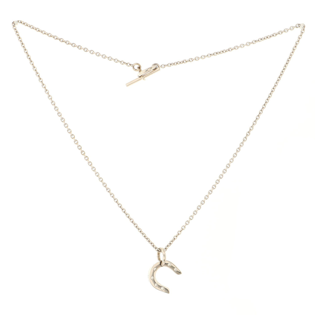 Vintage Horseshoe Pendant Necklace 18K White Gold with Diamonds