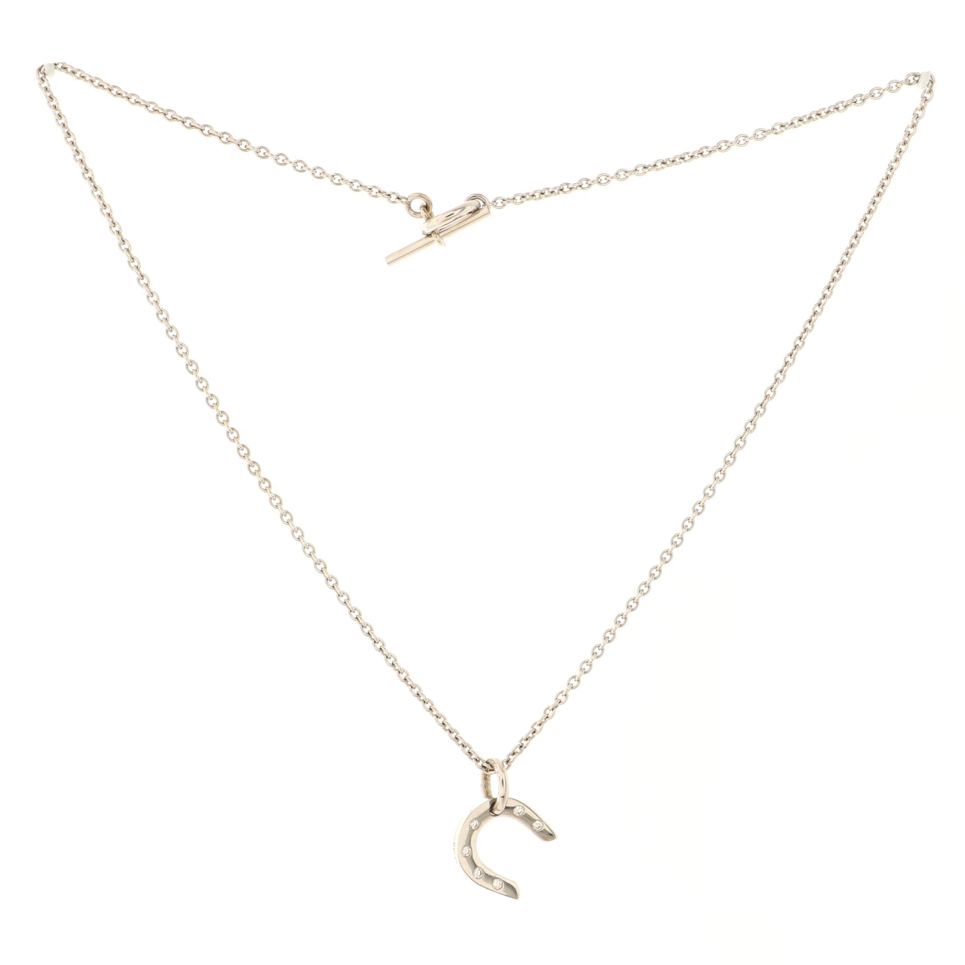 Vintage Horseshoe Pendant Necklace 18K White Gold with Diamonds