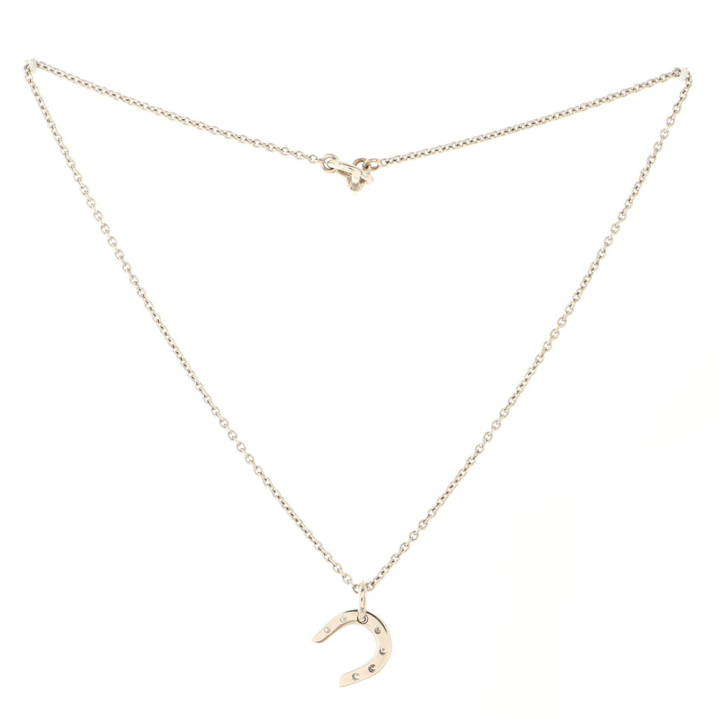 Vintage Horseshoe Pendant Necklace 18K White Gold with Diamonds