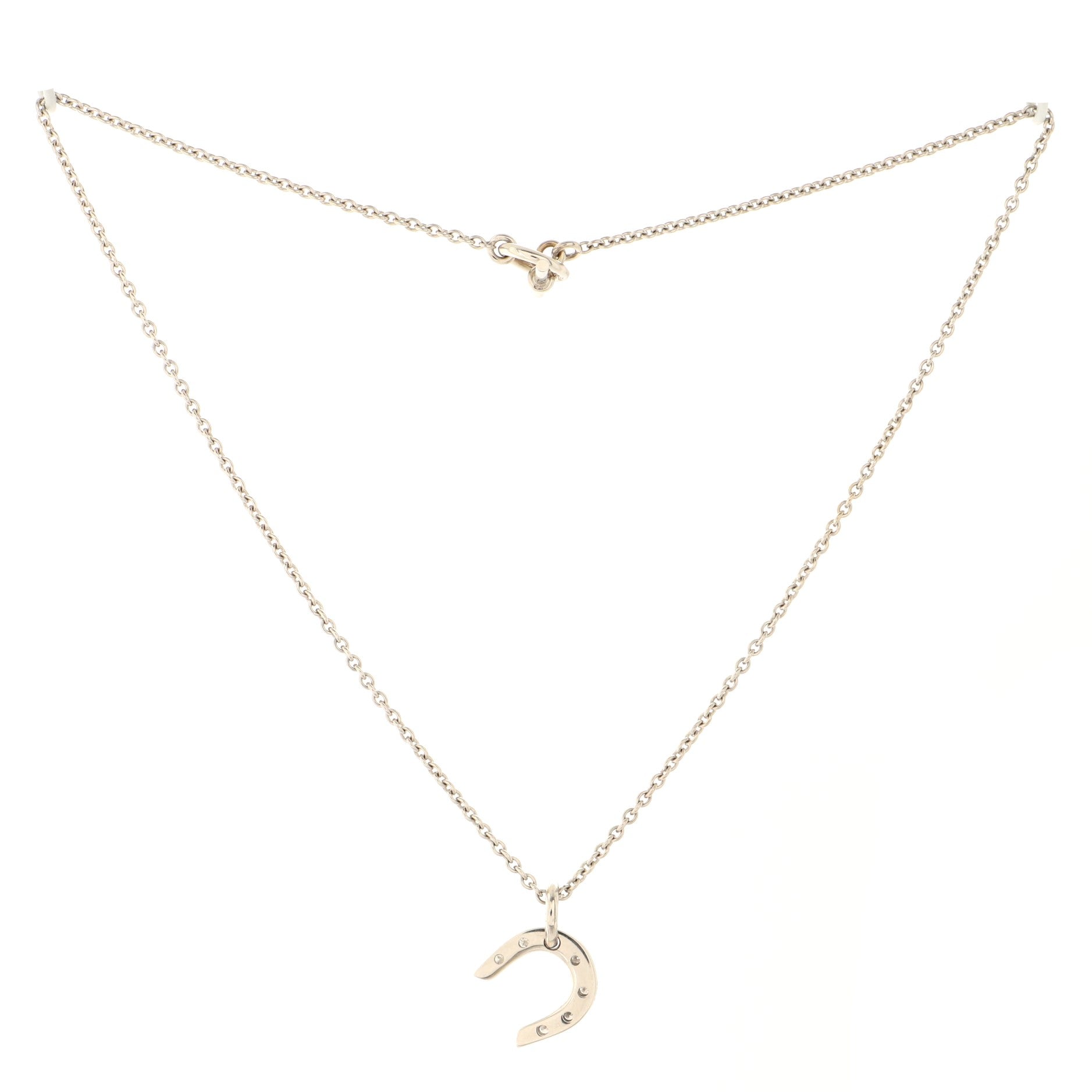 Vintage Horseshoe Pendant Necklace 18K White Gold with Diamonds