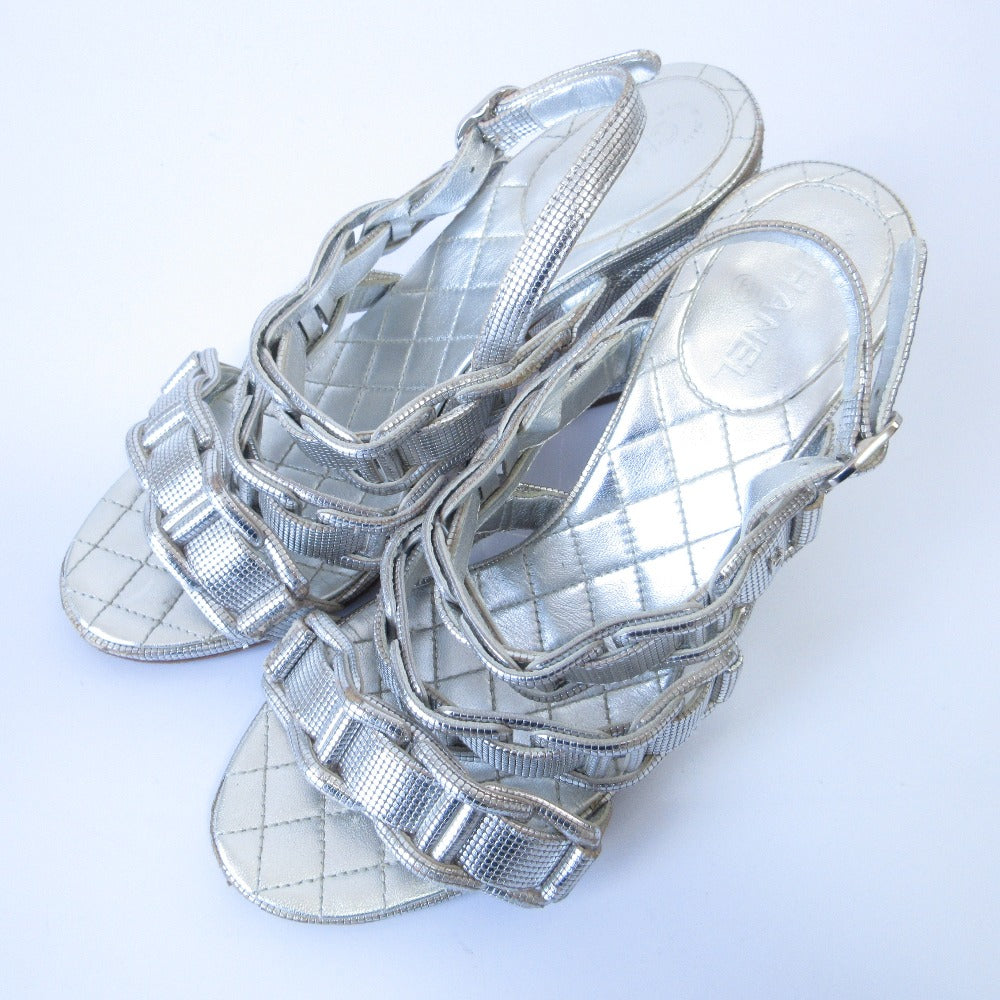 Chanel Chunky Heel Metallic Leather Sandals