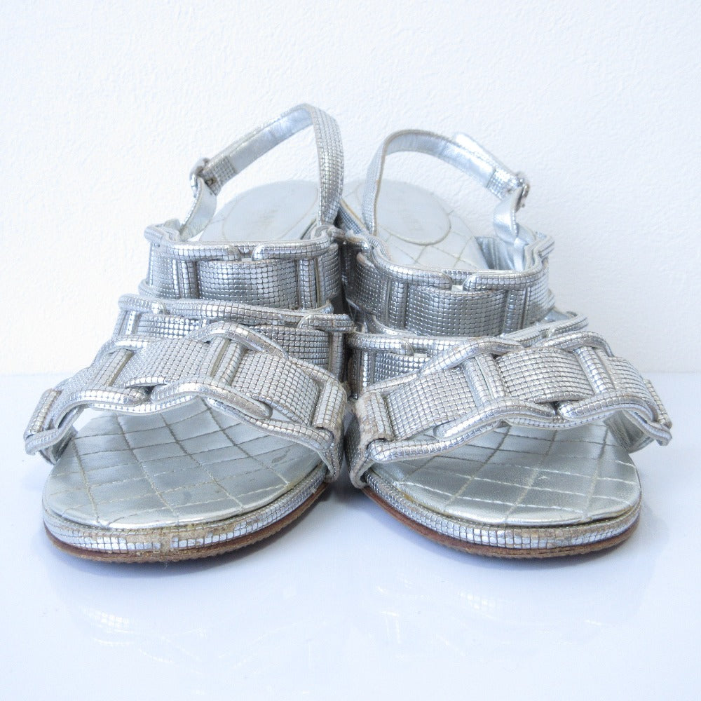 Chanel Chunky Heel Metallic Leather Sandals