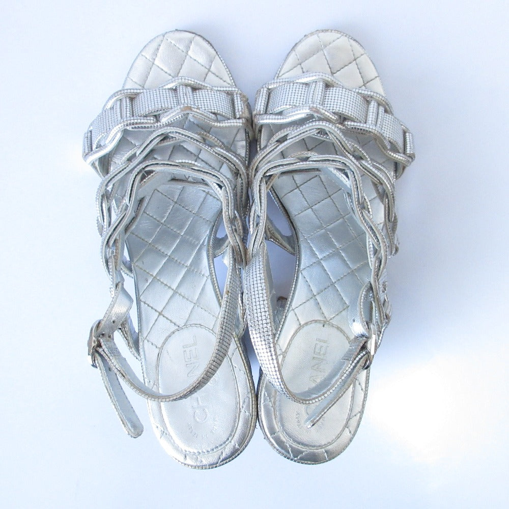 Chanel Chunky Heel Metallic Leather Sandals