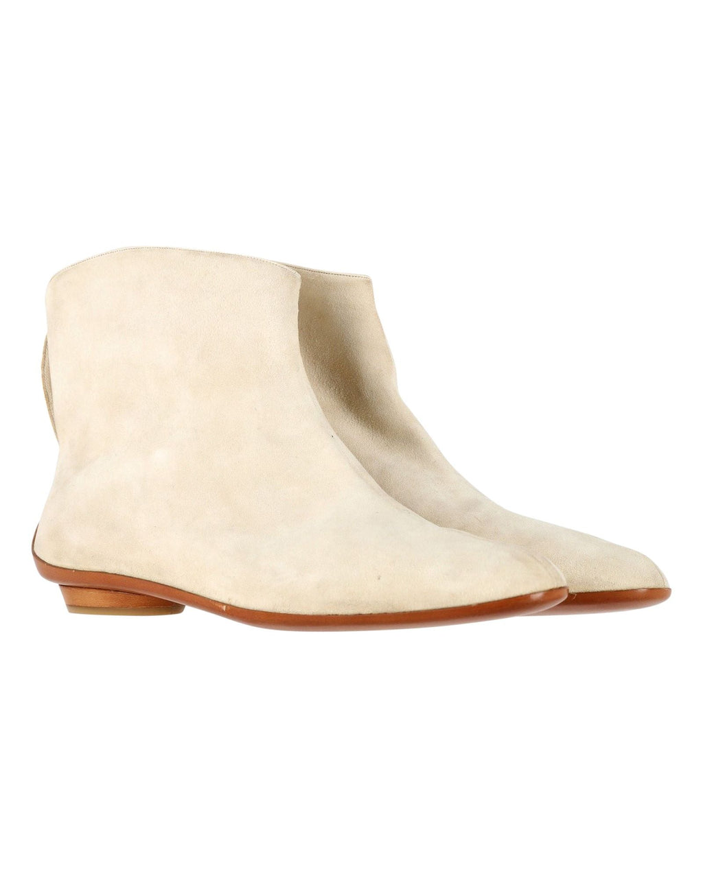 Women's Salvatore Ferragamo Limited Edition Flat Ankle Boots in Cream Suede