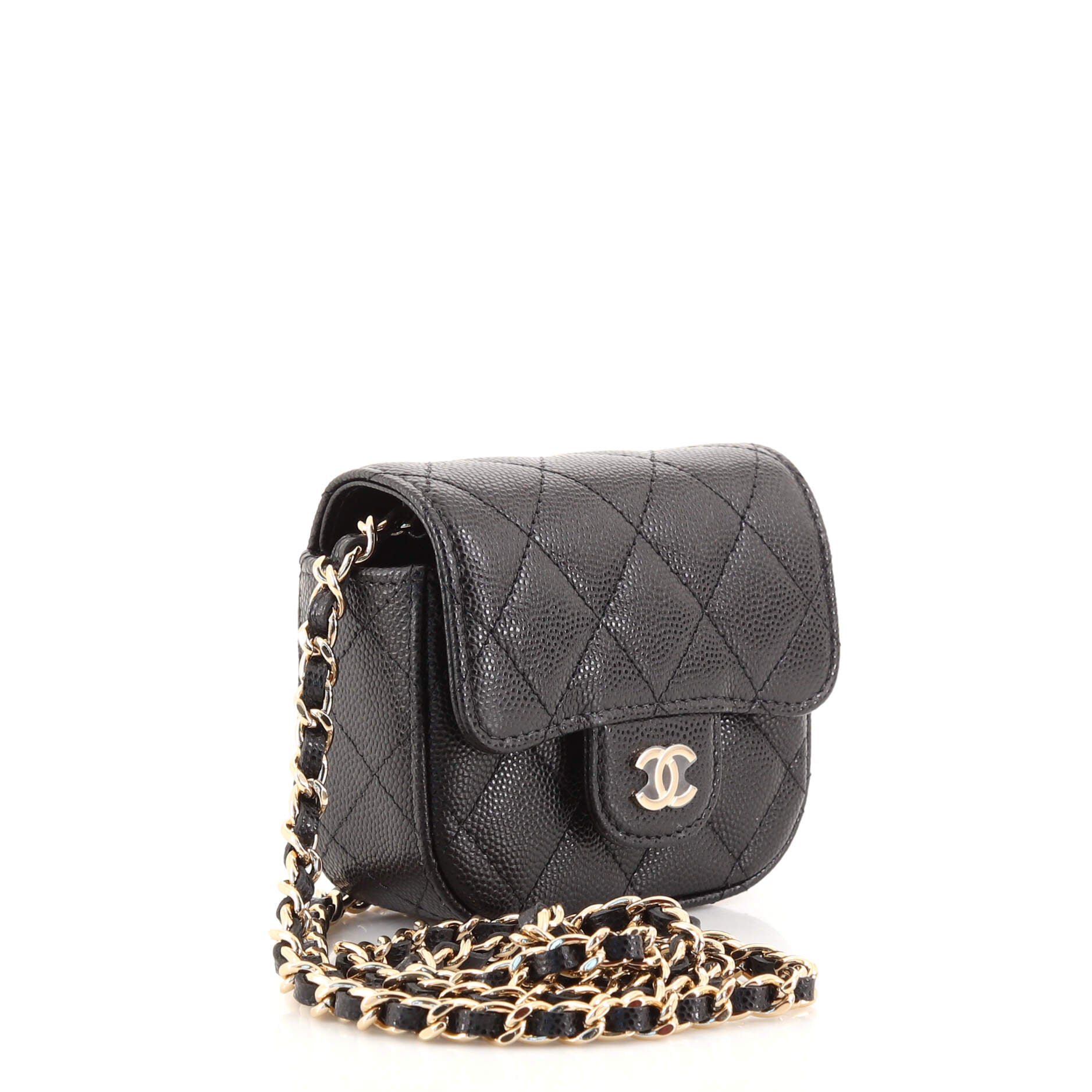 Classic Square Flap Clutch with Chain Quilted Caviar Mini