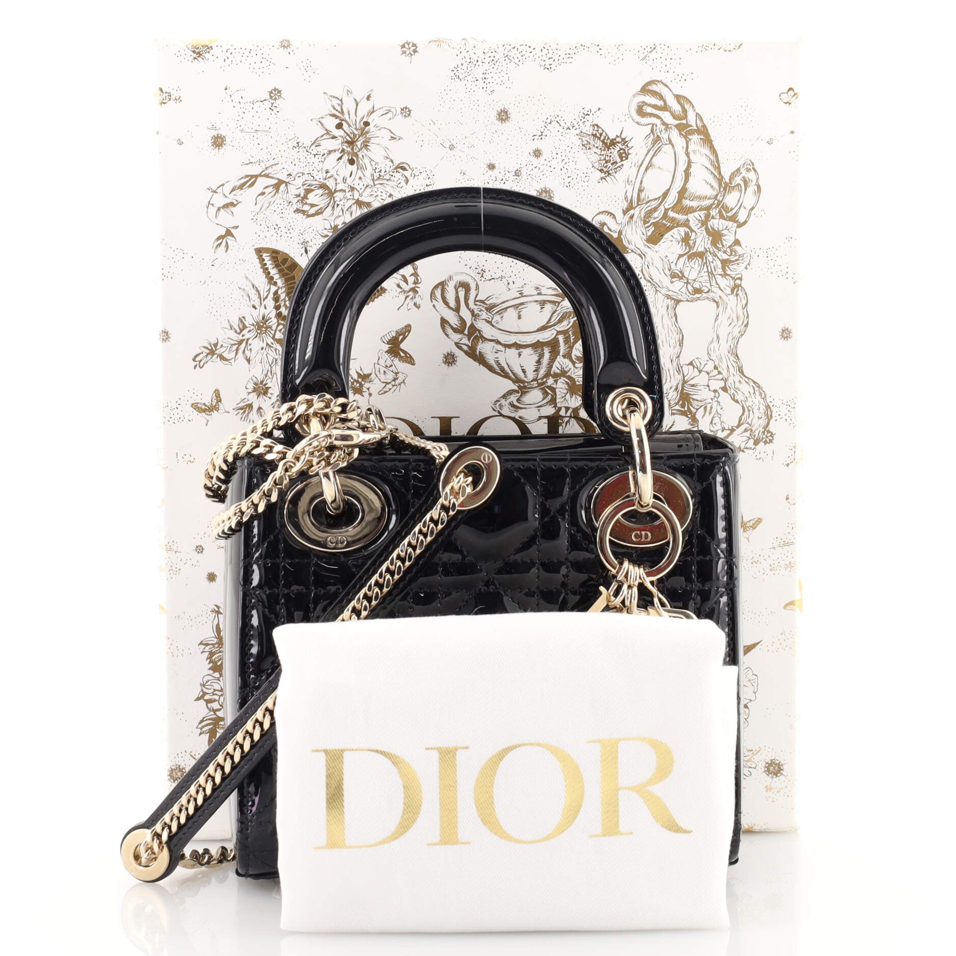 Lady Dior Chain Bag Cannage Quilt Patent Mini