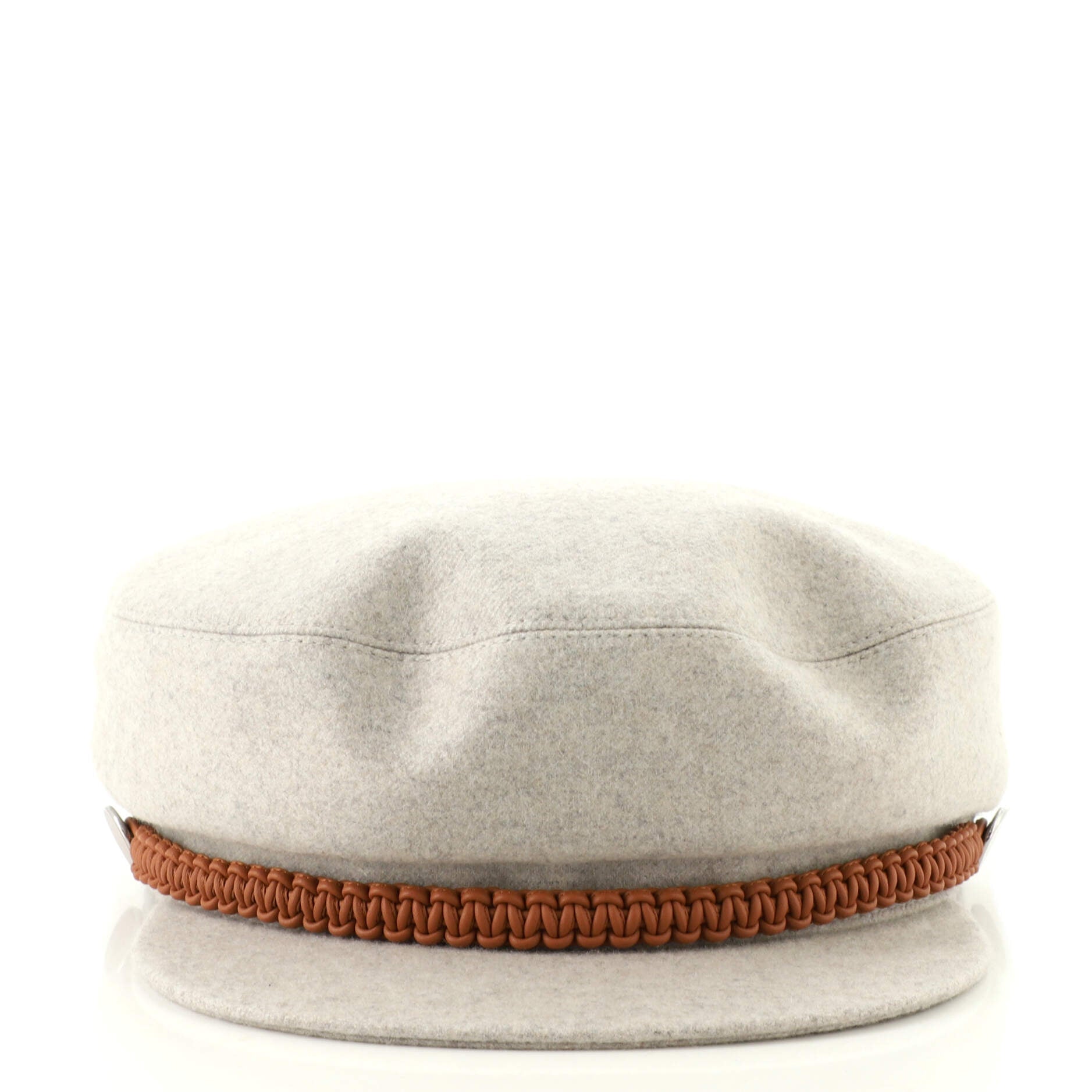 Deauville Newsboy Cap Cashmere with Braided Leather