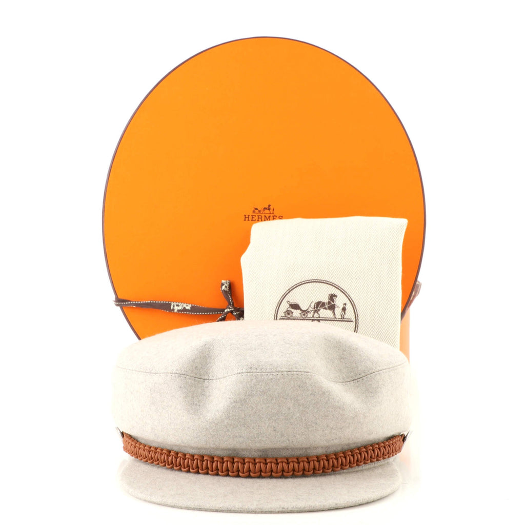 Deauville Newsboy Cap Cashmere with Braided Leather