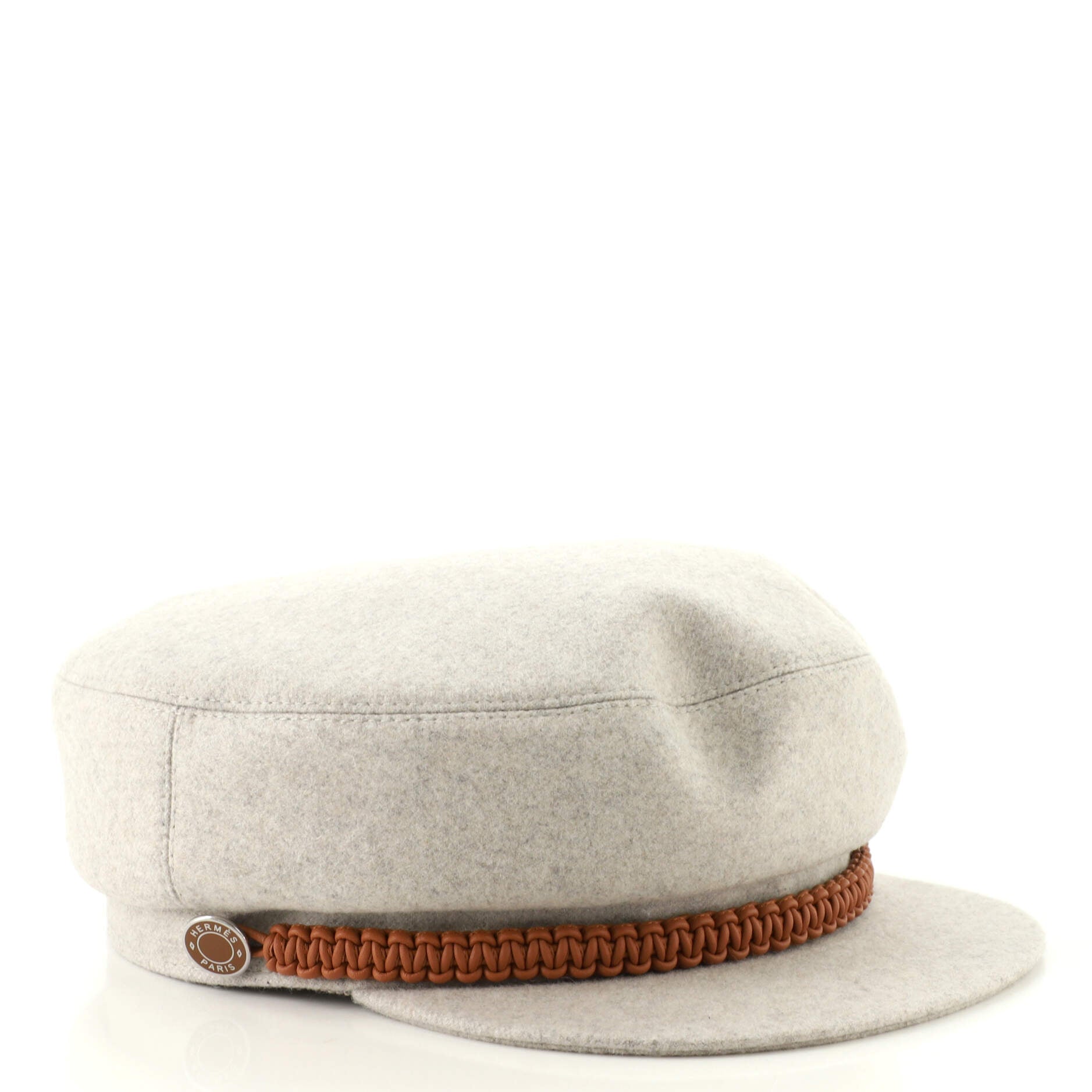 Deauville Newsboy Cap Cashmere with Braided Leather