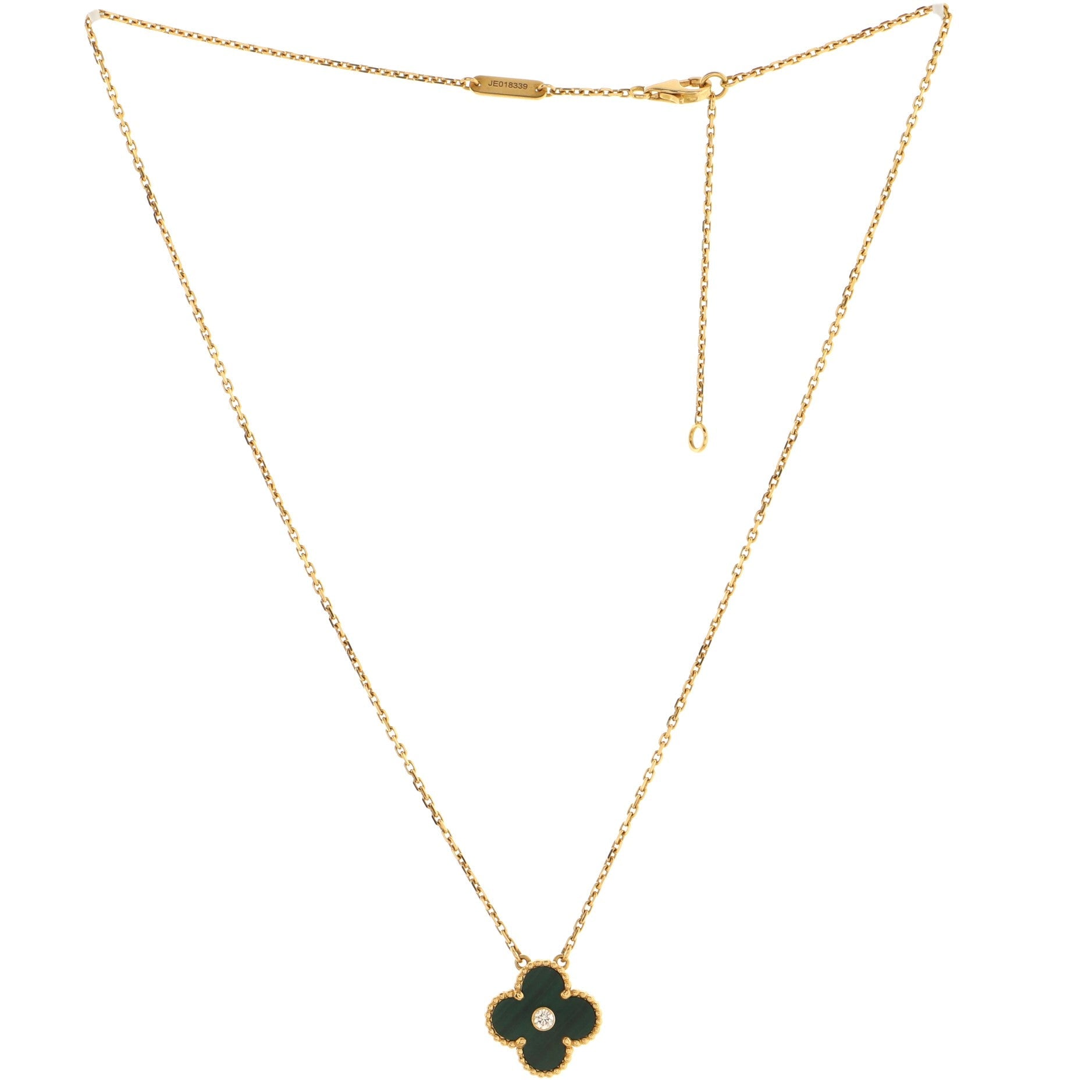 Vintage Alhambra Pendant Necklace 18K Yellow Gold and Malachite with Diamond