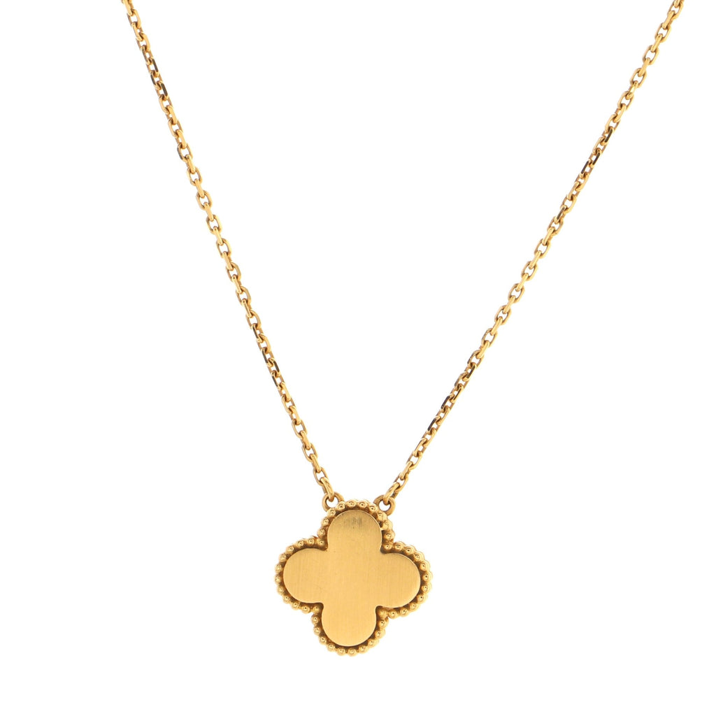 Vintage Alhambra Pendant Necklace 18K Yellow Gold and Malachite with Diamond
